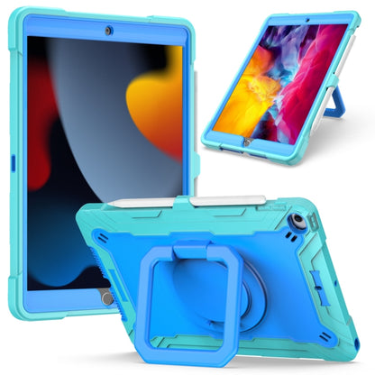 For iPad 10.2 2021 / 2020 / 2019 Contrast Color Shockproof Robot Silicone + PC Case with Wristband Holder(Mint Green + Blue) - iPad 10.2 Cases by buy2fix | Online Shopping UK | buy2fix