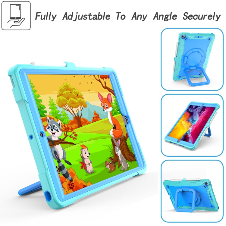 For iPad 10.2 2021 / 2020 / 2019 Contrast Color Shockproof Robot Silicone + PC Case with Wristband Holder(Mint Green + Blue) - iPad 10.2 Cases by buy2fix | Online Shopping UK | buy2fix