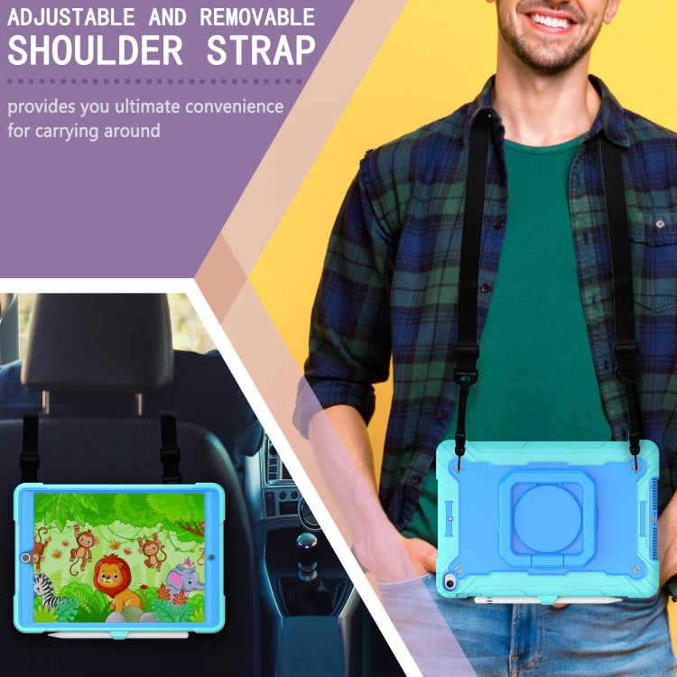 For iPad 10.2 2021 / 2020 / 2019 Contrast Color Shockproof Robot Silicone + PC Case with Wristband Holder(Mint Green + Blue) - iPad 10.2 Cases by buy2fix | Online Shopping UK | buy2fix