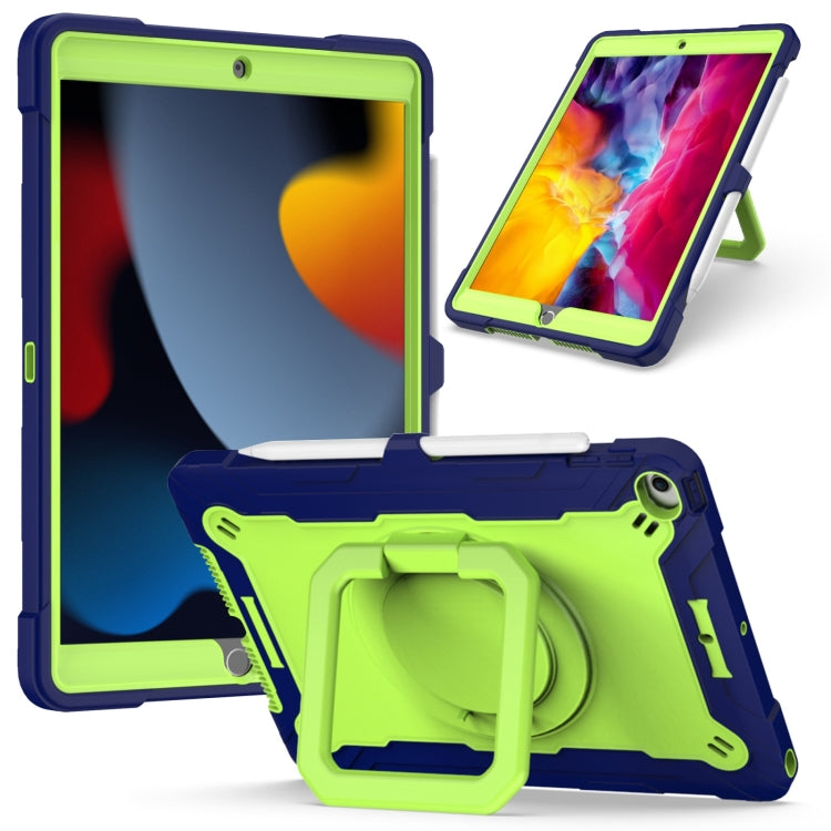 For iPad 10.2 2021 / 2020 / 2019 Contrast Color Shockproof Robot Silicone + PC Case with Wristband Holder(Navy Blue + Yellow-green) - iPad 10.2 Cases by buy2fix | Online Shopping UK | buy2fix