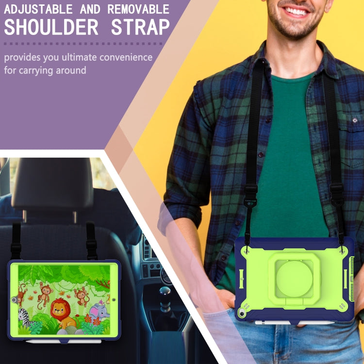 For iPad 10.2 2021 / 2020 / 2019 Contrast Color Shockproof Robot Silicone + PC Case with Wristband Holder(Navy Blue + Yellow-green) - iPad 10.2 Cases by buy2fix | Online Shopping UK | buy2fix