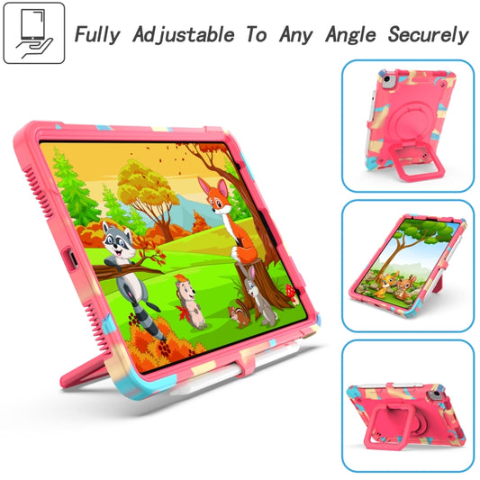 Contrast Color Shockproof Robot Silicone + PC Case with Wristband Holder For iPad Air 2022 / 2020 10.9(Camouflage + Rose Red) - iPad Air (2022) / (2020) 10.9 Cases by buy2fix | Online Shopping UK | buy2fix