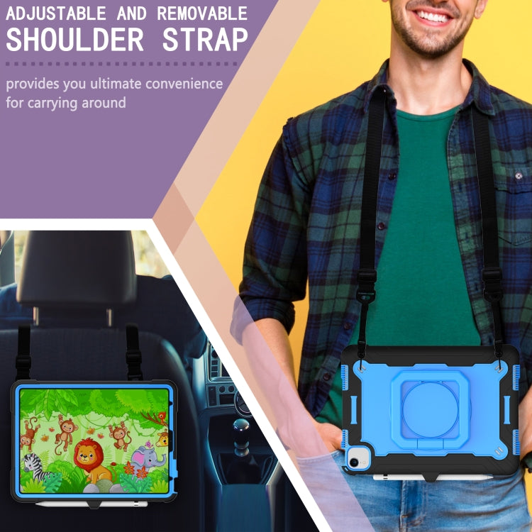 Contrast Color Shockproof Robot Silicone + PC Case with Wristband Holder For iPad Air 2022 / 2020 10.9(Black + Blue) - iPad Air (2022) / (2020) 10.9 Cases by buy2fix | Online Shopping UK | buy2fix