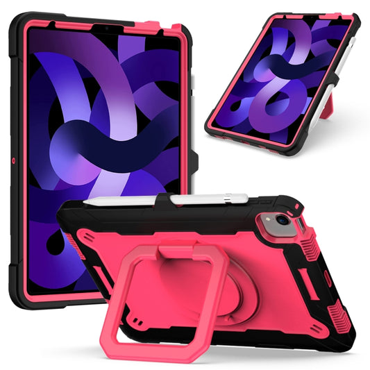 Contrast Color Shockproof Robot Silicone + PC Case with Wristband Holder For iPad Air 2022 / 2020 10.9(Black + Rose Red) - iPad Air (2022) / (2020) 10.9 Cases by buy2fix | Online Shopping UK | buy2fix