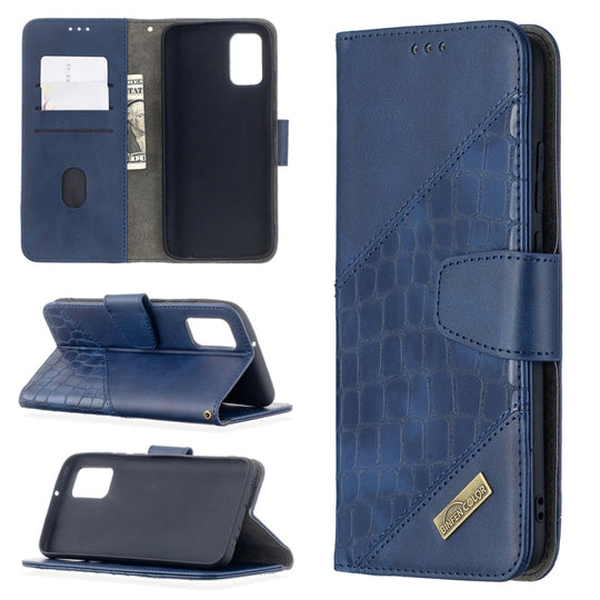 For Samsung Galaxy A02s (EU Version) Matching Color Crocodile Texture Horizontal Flip PU Leather Case with Wallet & Holder & Card Slots(Blue)