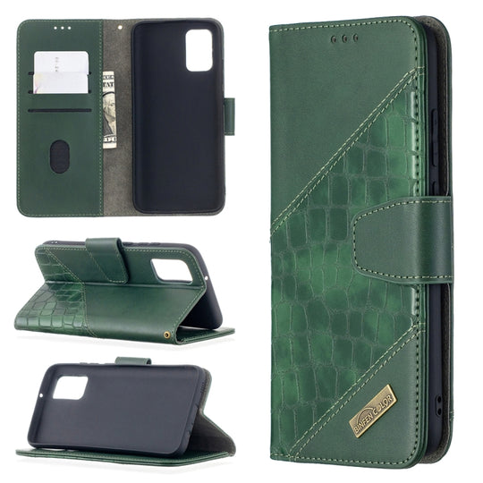 For Samsung Galaxy A02s (EU Version) Matching Color Crocodile Texture Horizontal Flip PU Leather Case with Wallet & Holder & Card Slots(Green)