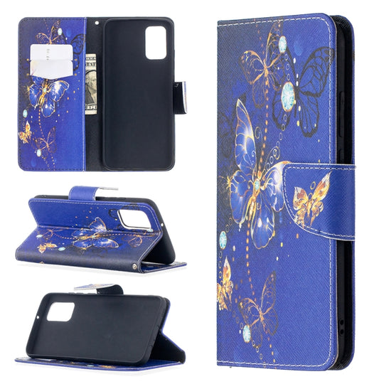 For Samsung Galaxy A02s (EU Version) Colored Drawing Pattern Horizontal Flip Leather Case with Holder & Card Slots & Wallet(Purple Butterfly)
