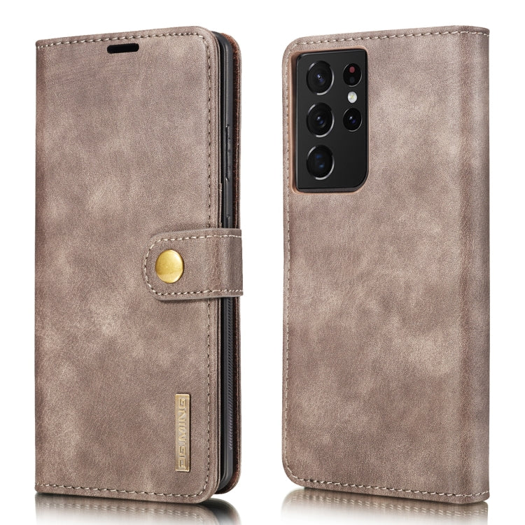For Samsung Galaxy S21 Ultra 5G DG.MING Crazy Horse Texture Flip Detachable Magnetic Leather Case with Holder & Card Slots & Wallet(Grey) by DG.MING
