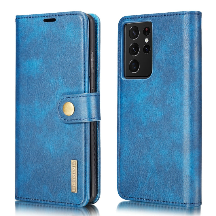 For Samsung Galaxy S21 Ultra 5G DG.MING Crazy Horse Texture Flip Detachable Magnetic Leather Case with Holder & Card Slots & Wallet(Blue) by DG.MING