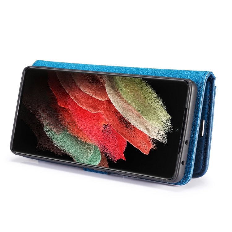 For Samsung Galaxy S21 Ultra 5G DG.MING Crazy Horse Texture Flip Detachable Magnetic Leather Case with Holder & Card Slots & Wallet(Blue) by DG.MING