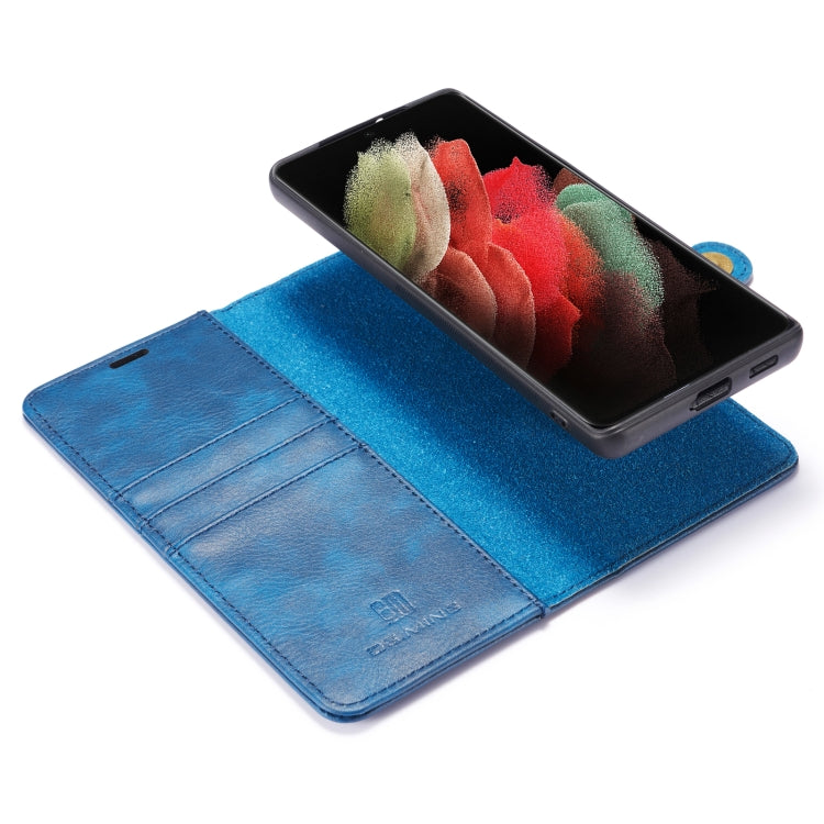 For Samsung Galaxy S21 Ultra 5G DG.MING Crazy Horse Texture Flip Detachable Magnetic Leather Case with Holder & Card Slots & Wallet(Blue) by DG.MING