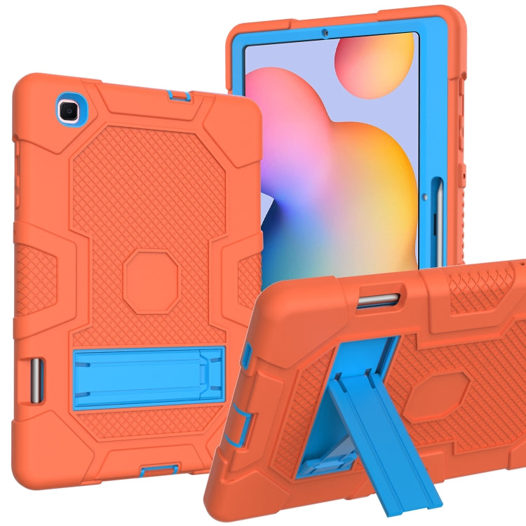 For Samsung Galaxy Tab S6 Lite P610 Contrast Color Robot Shockproof Silicone + PC Protective Case with Holder (Orange Blue) - Tab S6 Lite P610 / P615 by buy2fix | Online Shopping UK | buy2fix