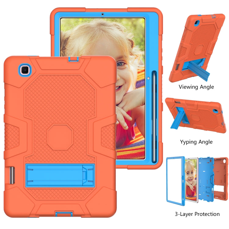 For Samsung Galaxy Tab S6 Lite P610 Contrast Color Robot Shockproof Silicone + PC Protective Case with Holder (Orange Blue) - Tab S6 Lite P610 / P615 by buy2fix | Online Shopping UK | buy2fix