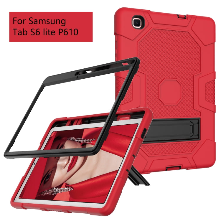 For Samsung Galaxy Tab S6 Lite P610 Contrast Color Robot Shockproof Silicone + PC Protective Case with Holder (Red Black) - Tab S6 Lite P610 / P615 by buy2fix | Online Shopping UK | buy2fix
