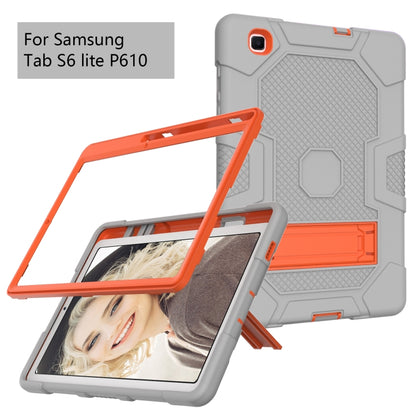 For Samsung Galaxy Tab S6 Lite P610 Contrast Color Robot Shockproof Silicone + PC Protective Case with Holder (Grey Orange) - Tab S6 Lite P610 / P615 by buy2fix | Online Shopping UK | buy2fix