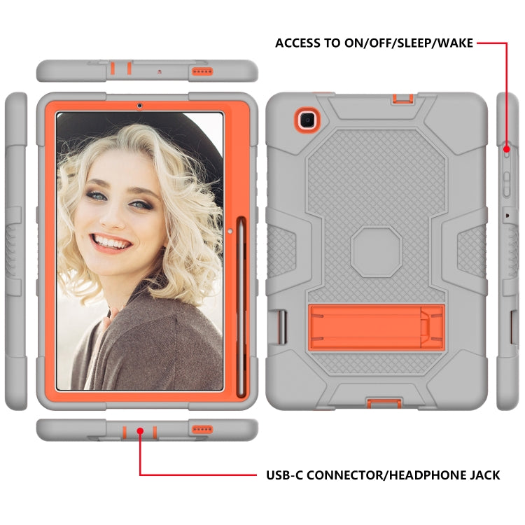 For Samsung Galaxy Tab S6 Lite P610 Contrast Color Robot Shockproof Silicone + PC Protective Case with Holder (Grey Orange) - Tab S6 Lite P610 / P615 by buy2fix | Online Shopping UK | buy2fix