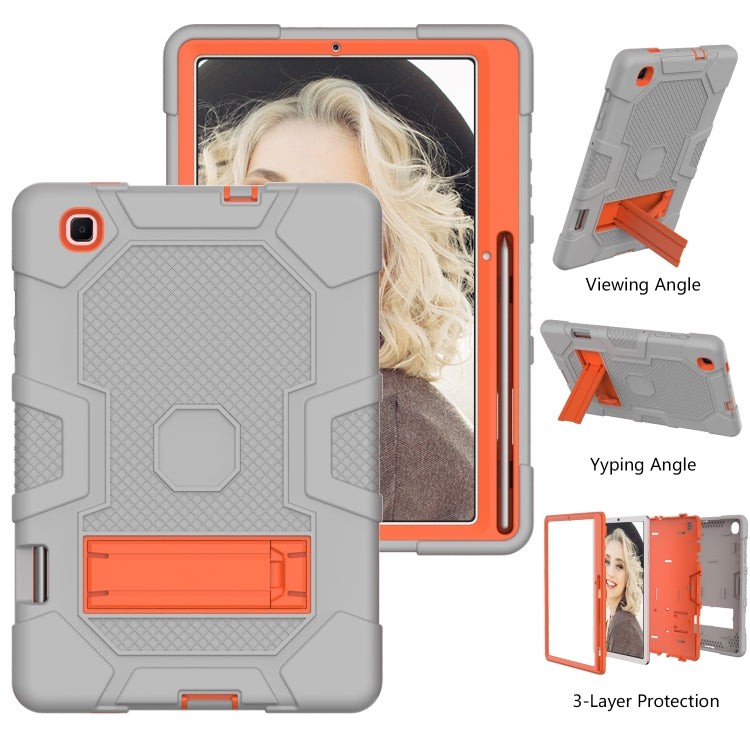 For Samsung Galaxy Tab S6 Lite P610 Contrast Color Robot Shockproof Silicone + PC Protective Case with Holder (Grey Orange) - Tab S6 Lite P610 / P615 by buy2fix | Online Shopping UK | buy2fix