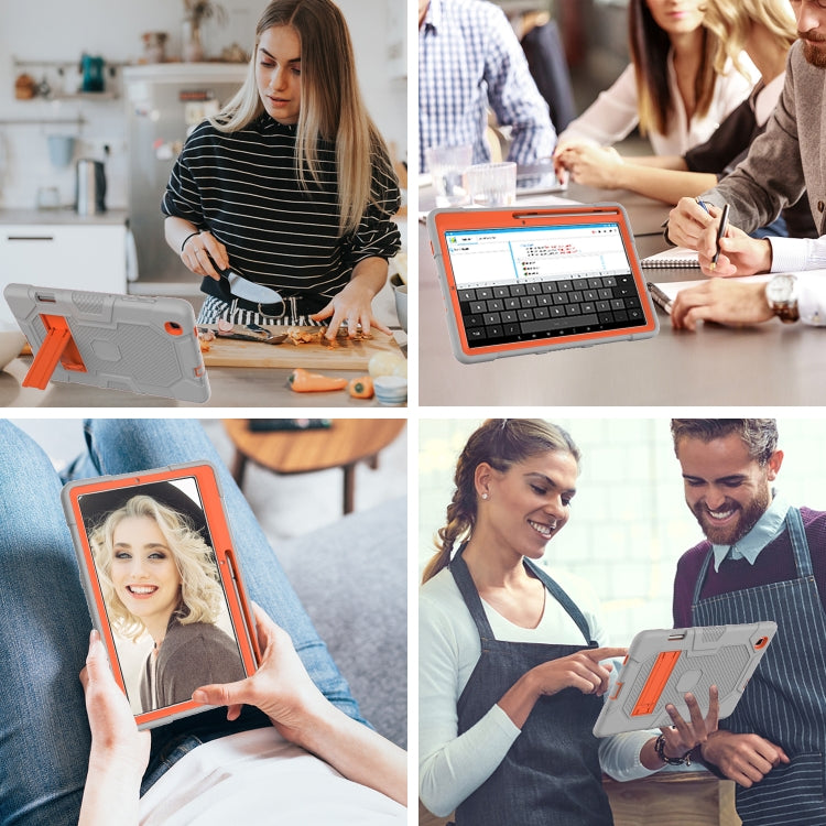For Samsung Galaxy Tab S6 Lite P610 Contrast Color Robot Shockproof Silicone + PC Protective Case with Holder (Grey Orange) - Tab S6 Lite P610 / P615 by buy2fix | Online Shopping UK | buy2fix
