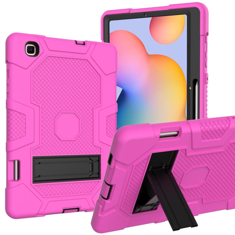 For Samsung Galaxy Tab S6 Lite P610 Contrast Color Robot Shockproof Silicone + PC Protective Case with Holder (Rose Red Black) - Tab S6 Lite P610 / P615 by buy2fix | Online Shopping UK | buy2fix