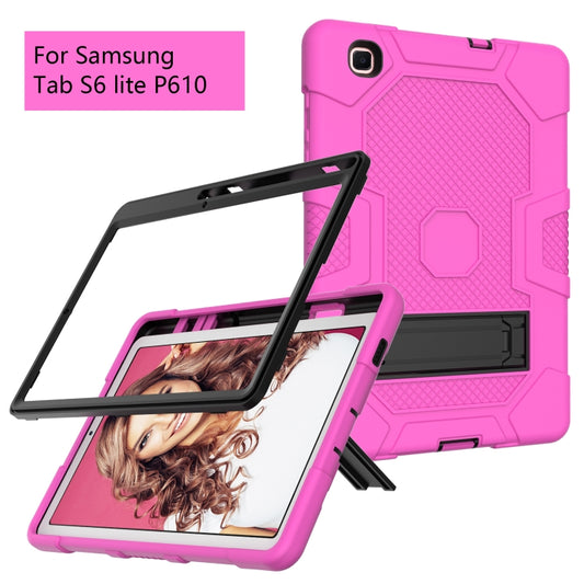 For Samsung Galaxy Tab S6 Lite P610 Contrast Color Robot Shockproof Silicone + PC Protective Case with Holder (Rose Red Black) - Tab S6 Lite P610 / P615 by buy2fix | Online Shopping UK | buy2fix