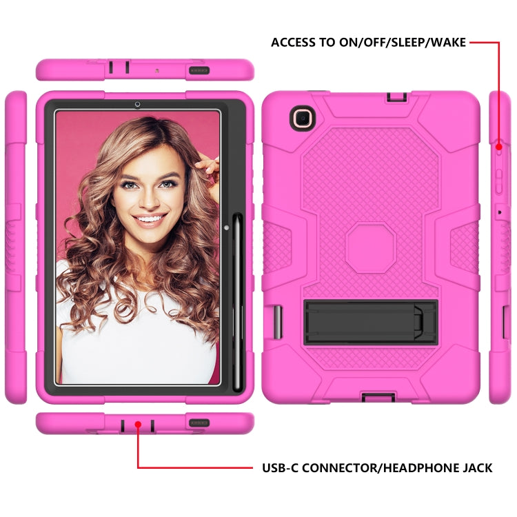 For Samsung Galaxy Tab S6 Lite P610 Contrast Color Robot Shockproof Silicone + PC Protective Case with Holder (Rose Red Black) - Tab S6 Lite P610 / P615 by buy2fix | Online Shopping UK | buy2fix