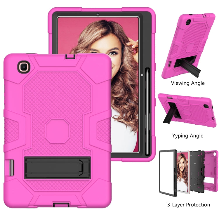 For Samsung Galaxy Tab S6 Lite P610 Contrast Color Robot Shockproof Silicone + PC Protective Case with Holder (Rose Red Black) - Tab S6 Lite P610 / P615 by buy2fix | Online Shopping UK | buy2fix