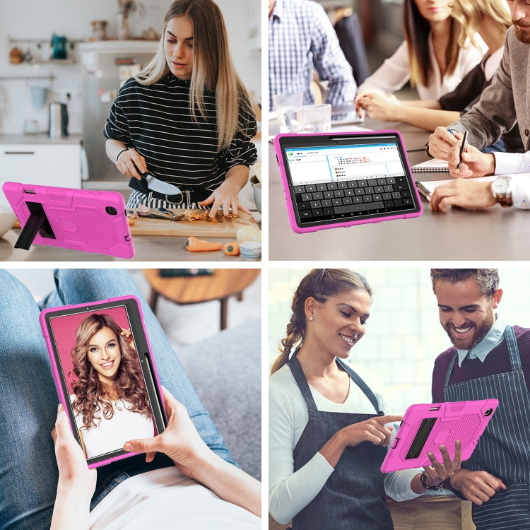 For Samsung Galaxy Tab S6 Lite P610 Contrast Color Robot Shockproof Silicone + PC Protective Case with Holder (Rose Red Black) - Tab S6 Lite P610 / P615 by buy2fix | Online Shopping UK | buy2fix