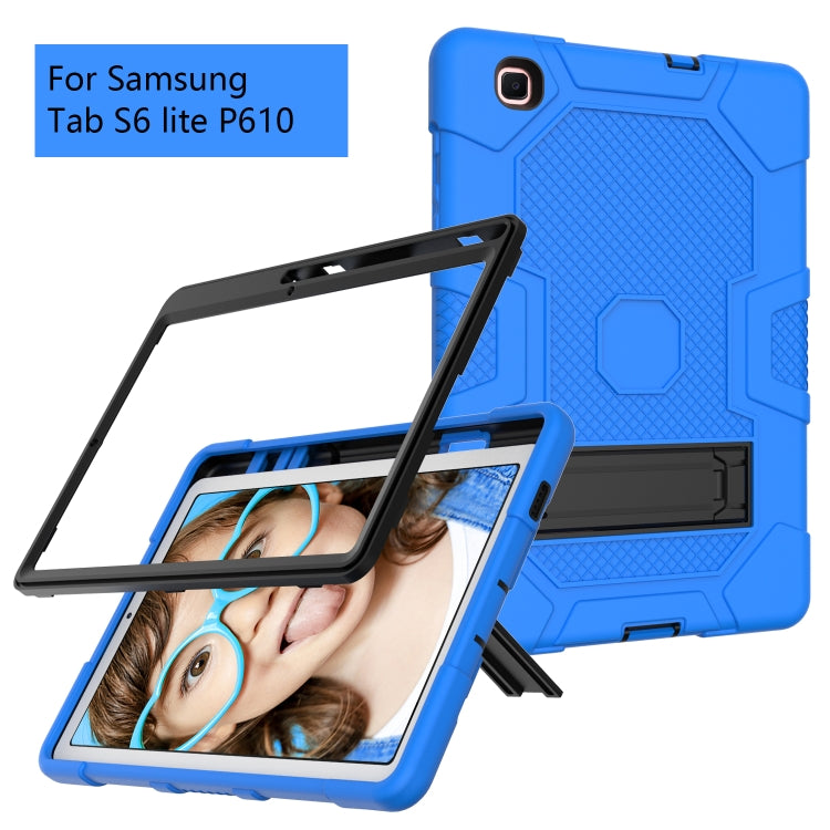 For Samsung Galaxy Tab S6 Lite P610 Contrast Color Robot Shockproof Silicone + PC Protective Case with Holder (Dark Blue Black) - Tab S6 Lite P610 / P615 by buy2fix | Online Shopping UK | buy2fix
