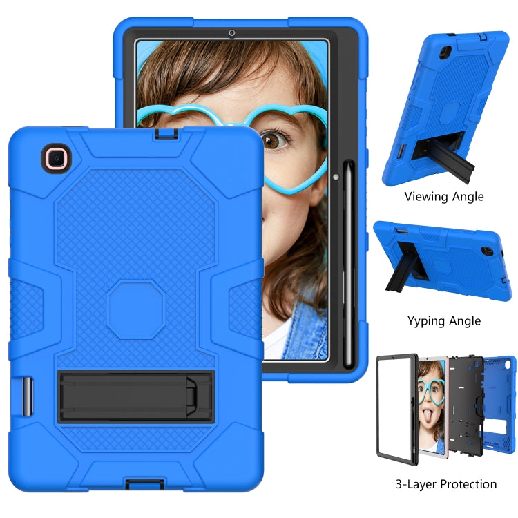 For Samsung Galaxy Tab S6 Lite P610 Contrast Color Robot Shockproof Silicone + PC Protective Case with Holder (Dark Blue Black) - Tab S6 Lite P610 / P615 by buy2fix | Online Shopping UK | buy2fix