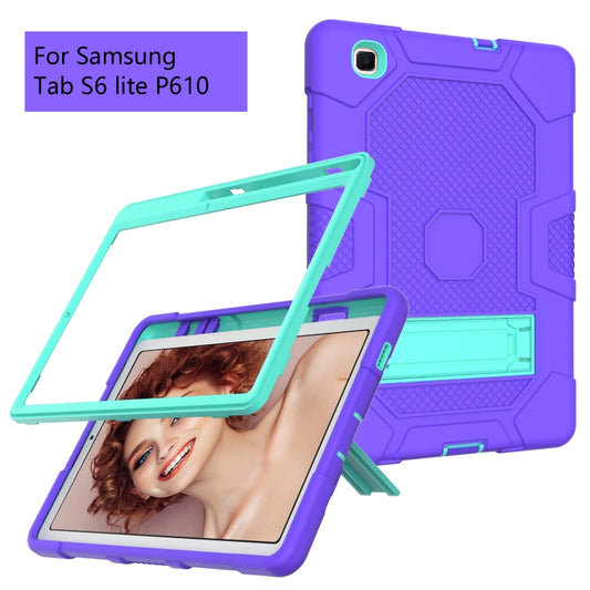 For Samsung Galaxy Tab S6 Lite P610 Contrast Color Robot Shockproof Silicone + PC Protective Case with Holder (Purple Mint Green) - Tab S6 Lite P610 / P615 by buy2fix | Online Shopping UK | buy2fix