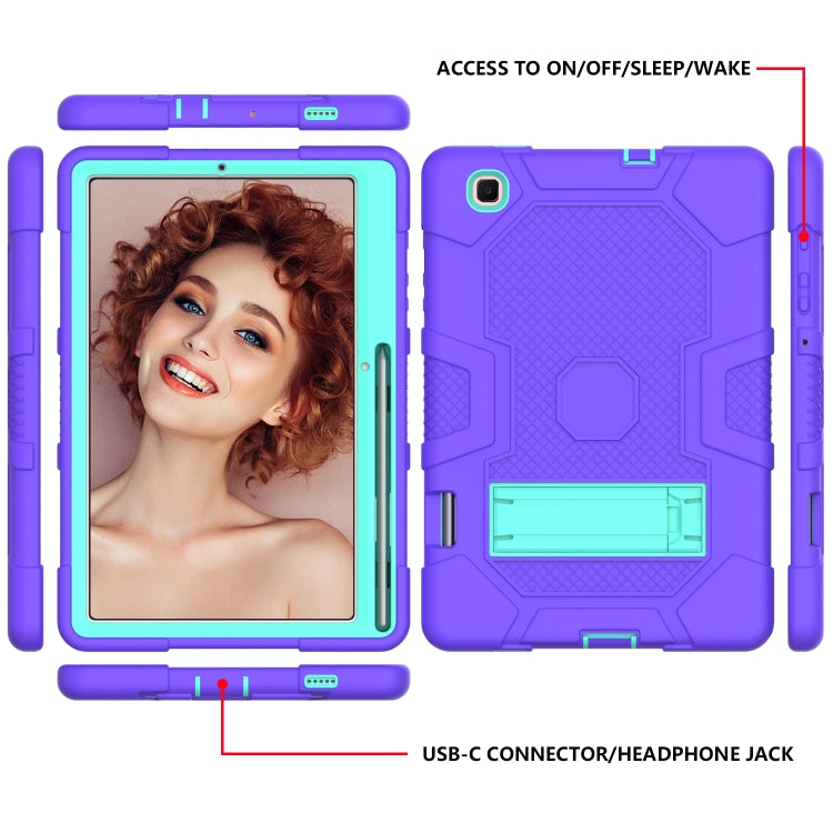 For Samsung Galaxy Tab S6 Lite P610 Contrast Color Robot Shockproof Silicone + PC Protective Case with Holder (Purple Mint Green) - Tab S6 Lite P610 / P615 by buy2fix | Online Shopping UK | buy2fix