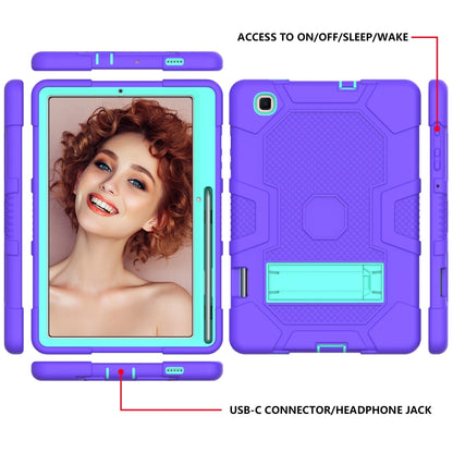 For Samsung Galaxy Tab S6 Lite P610 Contrast Color Robot Shockproof Silicone + PC Protective Case with Holder (Purple Mint Green) - Tab S6 Lite P610 / P615 by buy2fix | Online Shopping UK | buy2fix