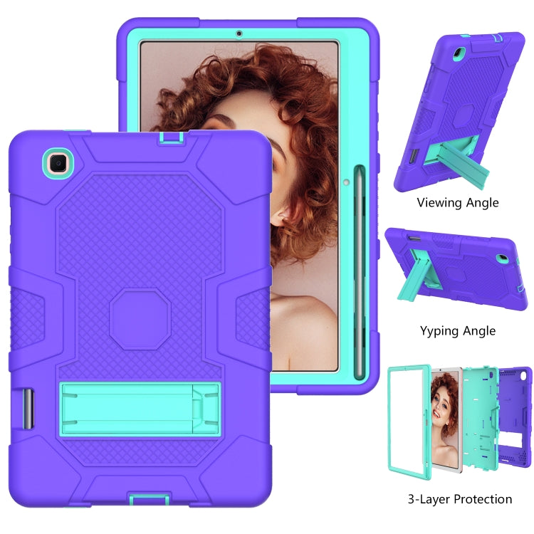 For Samsung Galaxy Tab S6 Lite P610 Contrast Color Robot Shockproof Silicone + PC Protective Case with Holder (Purple Mint Green) - Tab S6 Lite P610 / P615 by buy2fix | Online Shopping UK | buy2fix