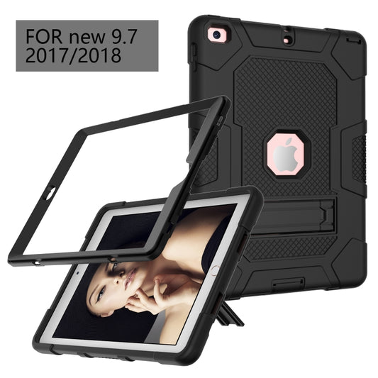 Contrast Color Robot Shockproof Silicone + PC Protective Case with Holder For iPad 9.7 (2018 / 2017)(Black) - iPad 9.7 (2018) & (2017) Cases by buy2fix | Online Shopping UK | buy2fix