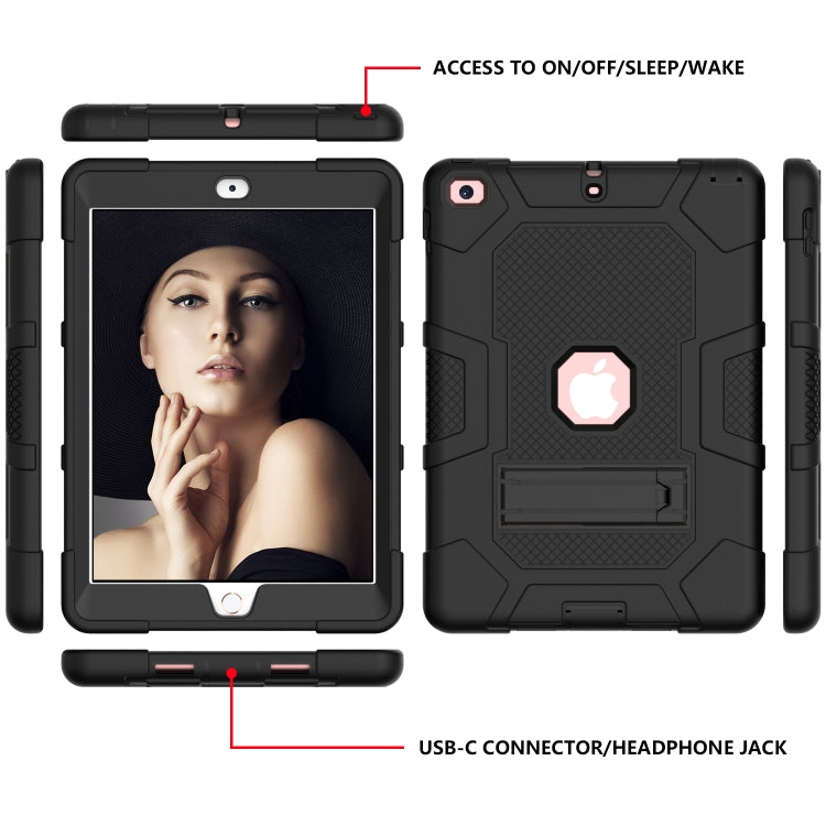 Contrast Color Robot Shockproof Silicone + PC Protective Case with Holder For iPad 9.7 (2018 / 2017)(Black) - iPad 9.7 (2018) & (2017) Cases by buy2fix | Online Shopping UK | buy2fix
