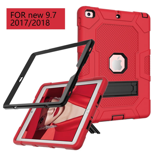 Contrast Color Robot Shockproof Silicone + PC Protective Case with Holder For iPad 9.7 (2018 / 2017)(Red Black) - iPad 9.7 (2018) & (2017) Cases by buy2fix | Online Shopping UK | buy2fix
