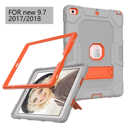 Contrast Color Robot Shockproof Silicone + PC Protective Case with Holder For iPad 9.7 (2018 / 2017)(Grey Orange) - iPad 9.7 (2018) & (2017) Cases by buy2fix | Online Shopping UK | buy2fix