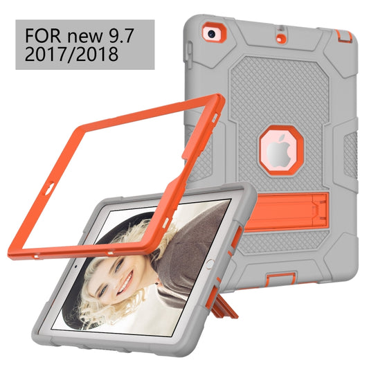 Contrast Color Robot Shockproof Silicone + PC Protective Case with Holder For iPad 9.7 (2018 / 2017)(Grey Orange) - iPad 9.7 (2018) & (2017) Cases by buy2fix | Online Shopping UK | buy2fix