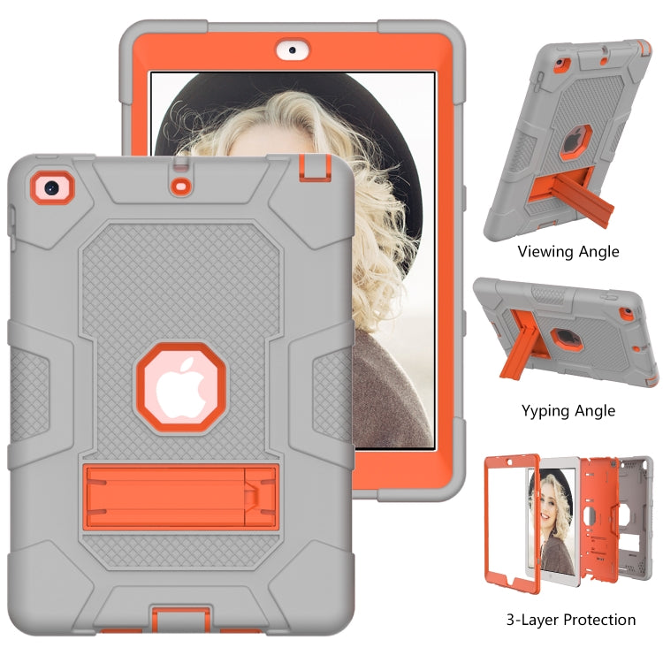 Contrast Color Robot Shockproof Silicone + PC Protective Case with Holder For iPad 9.7 (2018 / 2017)(Grey Orange) - iPad 9.7 (2018) & (2017) Cases by buy2fix | Online Shopping UK | buy2fix