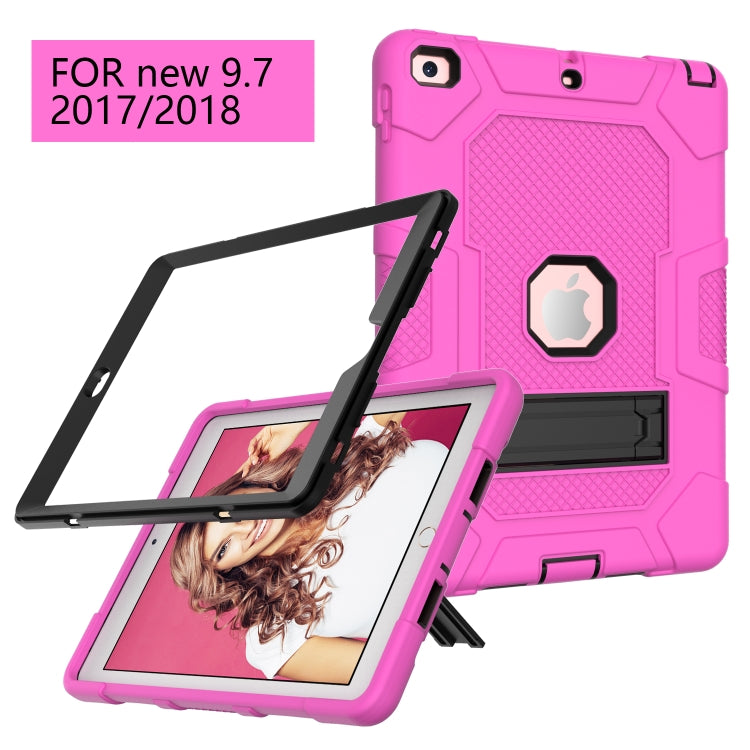 Contrast Color Robot Shockproof Silicone + PC Protective Case with Holder For iPad 9.7 (2018 / 2017)(Rose Red Black) - iPad 9.7 (2018) & (2017) Cases by buy2fix | Online Shopping UK | buy2fix