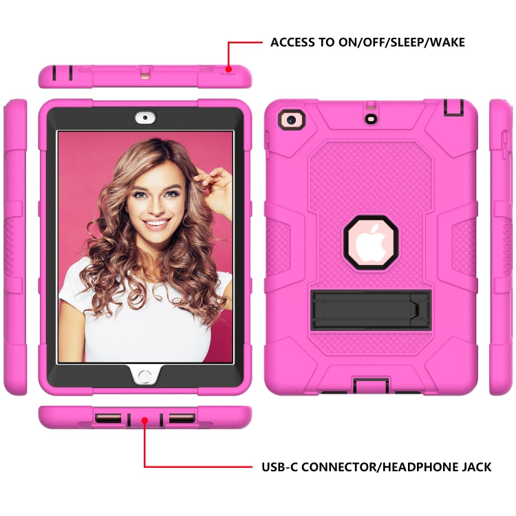 Contrast Color Robot Shockproof Silicone + PC Protective Case with Holder For iPad 9.7 (2018 / 2017)(Rose Red Black) - iPad 9.7 (2018) & (2017) Cases by buy2fix | Online Shopping UK | buy2fix