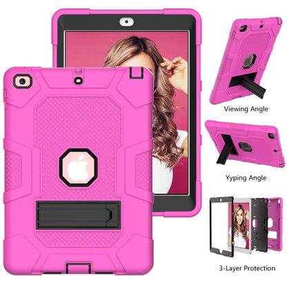 Contrast Color Robot Shockproof Silicone + PC Protective Case with Holder For iPad 9.7 (2018 / 2017)(Rose Red Black) - iPad 9.7 (2018) & (2017) Cases by buy2fix | Online Shopping UK | buy2fix