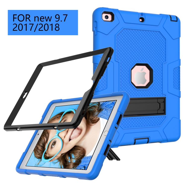 Contrast Color Robot Shockproof Silicone + PC Protective Case with Holder For iPad 9.7 (2018 / 2017)(Dark Blue Black) - iPad 9.7 (2018) & (2017) Cases by buy2fix | Online Shopping UK | buy2fix