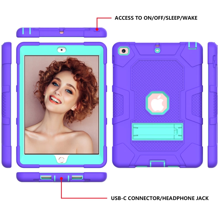 Contrast Color Robot Shockproof Silicone + PC Protective Case with Holder For iPad 9.7 (2018 / 2017)(Purple Mint Green) - iPad 9.7 (2018) & (2017) Cases by buy2fix | Online Shopping UK | buy2fix
