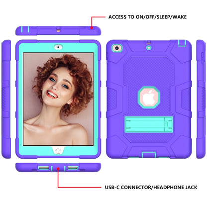 Contrast Color Robot Shockproof Silicone + PC Protective Case with Holder For iPad 9.7 (2018 / 2017)(Purple Mint Green) - iPad 9.7 (2018) & (2017) Cases by buy2fix | Online Shopping UK | buy2fix