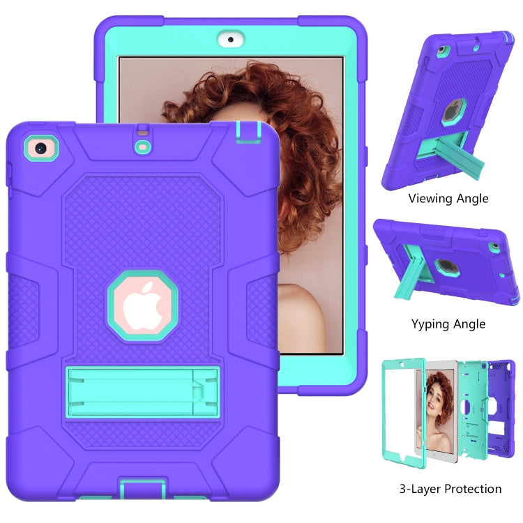 Contrast Color Robot Shockproof Silicone + PC Protective Case with Holder For iPad 9.7 (2018 / 2017)(Purple Mint Green) - iPad 9.7 (2018) & (2017) Cases by buy2fix | Online Shopping UK | buy2fix