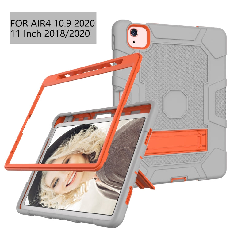 Contrast Color Robot Shockproof Silicone + PC Protective Case with Holder For iPad Air 2022 / 2020 10.9 inch(Grey Orange) - iPad Air (2022) / (2020) 10.9 Cases by buy2fix | Online Shopping UK | buy2fix