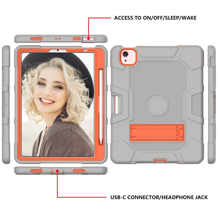Contrast Color Robot Shockproof Silicone + PC Protective Case with Holder For iPad Air 2022 / 2020 10.9 inch(Grey Orange) - iPad Air (2022) / (2020) 10.9 Cases by buy2fix | Online Shopping UK | buy2fix