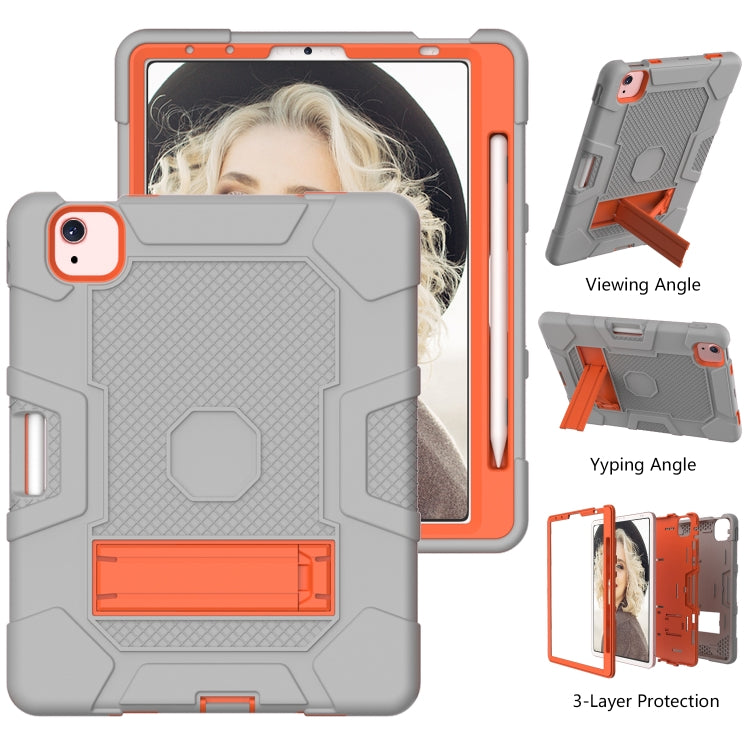 Contrast Color Robot Shockproof Silicone + PC Protective Case with Holder For iPad Air 2022 / 2020 10.9 inch(Grey Orange) - iPad Air (2022) / (2020) 10.9 Cases by buy2fix | Online Shopping UK | buy2fix