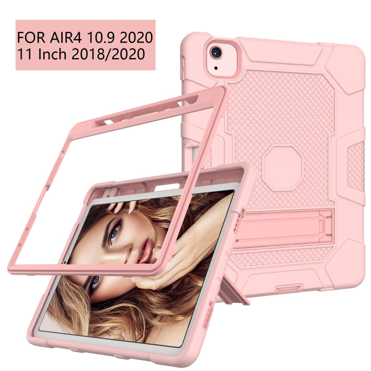 Contrast Color Robot Shockproof Silicone + PC Protective Case with Holder For iPad Air 2022 / 2020 10.9 inch(Rose Gold) - iPad Air (2022) / (2020) 10.9 Cases by buy2fix | Online Shopping UK | buy2fix